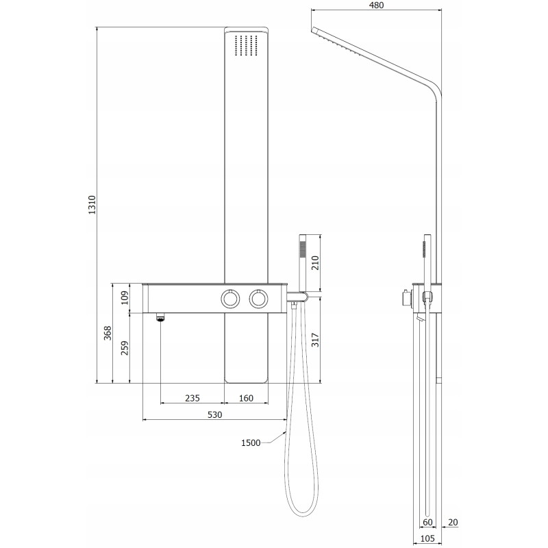 Mexen Sund panneau de douche, noir - 7620-02-70