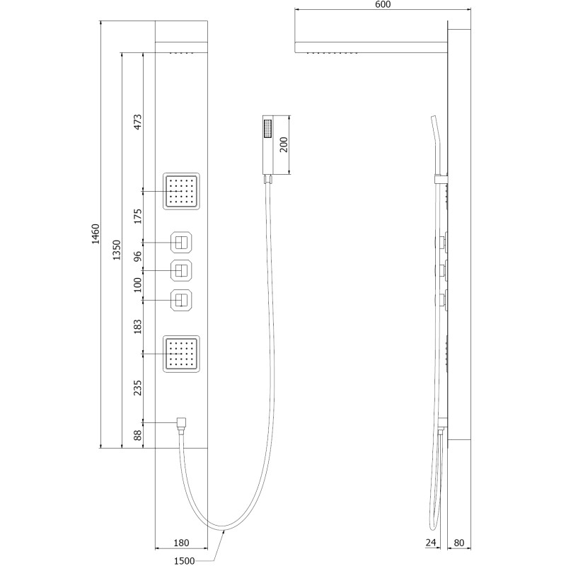 Mexen Savio ensemble de douche encastré, noir - 7605-03-70