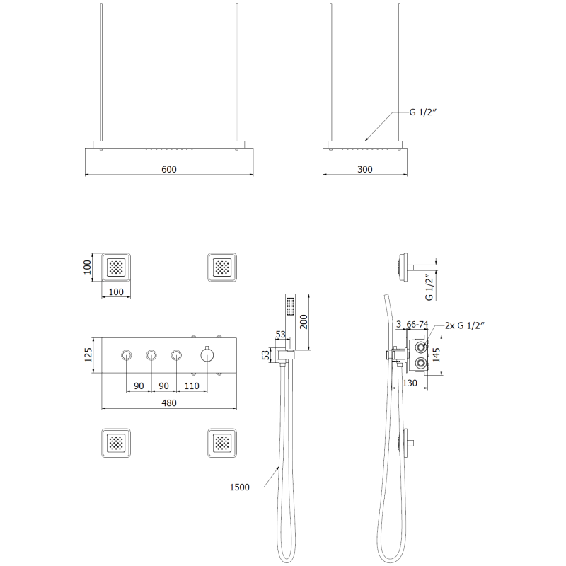 Mexen Soler ensemble de douche encastré, chromé - 7601-04-00
