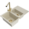 Mexen Gaspar évier en granit 1,5-bac avec égouttoir et robinet de cuisine Duero, beige - 6507-69-671600-50