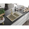Mexen Gaspar évier en granit 1,5-bac avec égouttoir et robinet de cuisine Duero, beige - 6507-69-671600-50