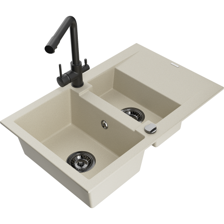 Mexen Gaspar évier en granit 1,5 bac avec égouttoir et mitigeur de cuisine Duero, beige - 6507-69-671600-70