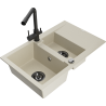 Mexen Gaspar évier en granit 1,5 bac avec égouttoir et robinet de cuisine Duero, beige - 6507-69-671600-70