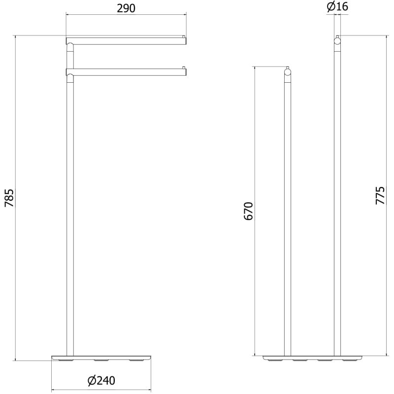 Mexen Loop porte-serviettes sur pied, chrome noir - 70A71096-73