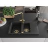 Mexen Gaspar évier en granit avec égouttoir et robinet de cuisine Duero, noir/argent - 6507-73-671600-50