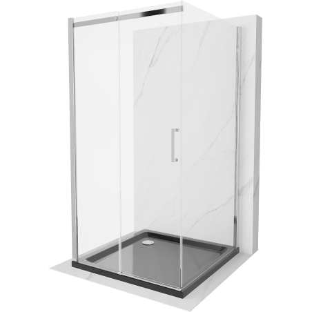 Mexen Omega-3S cabine de douche à 3 parois, coulissante 100x100 cm, transparent, chromé + receveur de douche plat