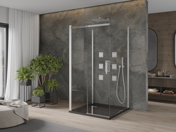 Mexen Omega-3S cabine de douche à 3 parois, coulissante 100x100 cm, transparent, chromé + receveur de douche plat