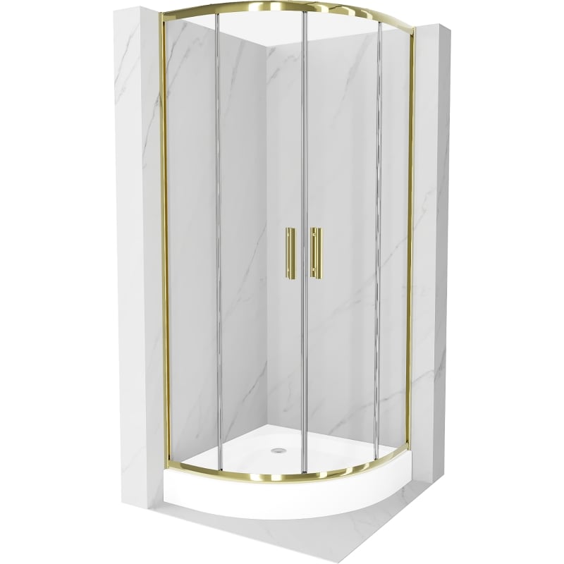 Mexen Rio cabine de douche semi-circulaire 70 x 70 cm, transparent, dorée + bac à douche, blanc - 863-070-070-50-00-4710