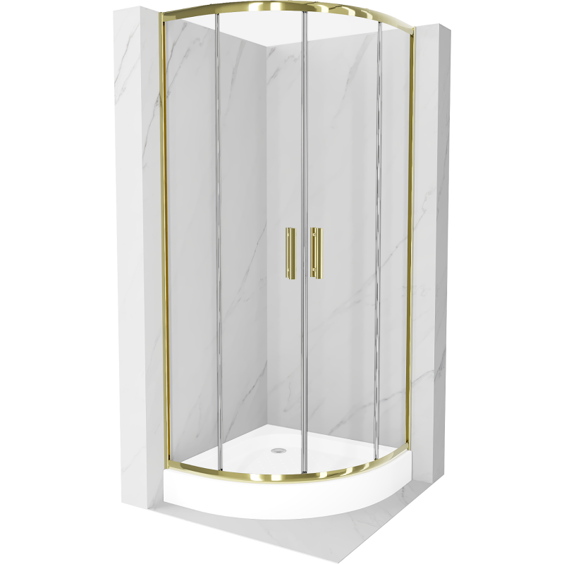 Mexen Rio cabine de douche semi-circulaire 80 x 80 cm, transparent, doré + receveur Rio, blanc - 863-080-080-50-00-4710