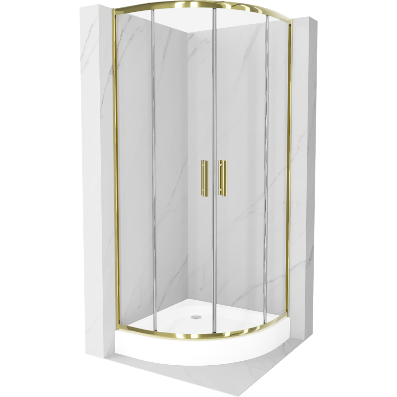 Mexen Rio cabine de douche semi-circulaire 80 x 80 cm, transparent, or + receveur, blanc - 863-080-080-50-00-4710