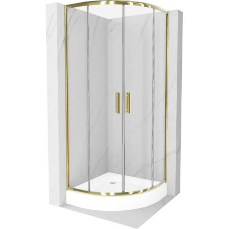 Mexen Rio cabine de douche semi-circulaire 80 x 80 cm, transparent, doré + receveur Rio, blanc - 863-080-080-50-00-4710