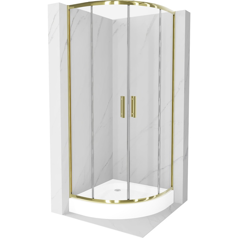 Mexen Rio cabine de douche semi-circulaire 90 x 90 cm, transparente, dorée + receveur, blanc - 863-090-090-50-00-4710