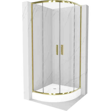 Mexen Rio cabine de douche semi-circulaire 90 x 90 cm, transparent, or + receveur Rio, blanc - 863-090-090-50-00-4710
