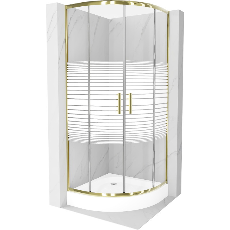 Mexen Rio cabine de douche semi-circulaire 70 x 70 cm, bandes blanches, or + receveur, blanc - 863-070-070-50-20-4710