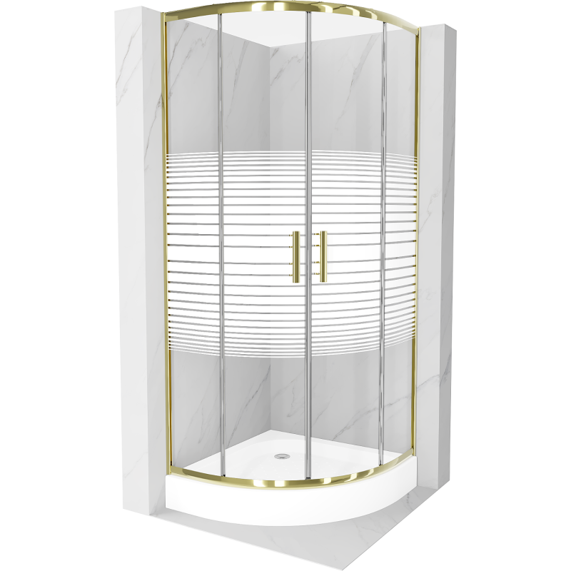 Mexen Rio cabine de douche semi-circulaire 80 x 80 cm, bandes blanches, or + receveur, blanc - 863-080-080-50-20-4710