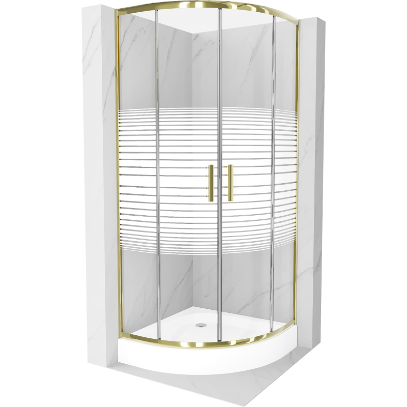 Mexen Rio cabine de douche semi-circulaire 90 x 90 cm, bandes blanches, or + bac à douche, blanc - 863-090-090-50-20-4710