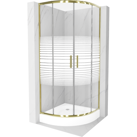 Mexen Rio cabine de douche semi-circulaire 90 x 90 cm, bandes blanches, or + bac à douche, blanc - 863-090-090-50-20-4710