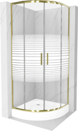 Mexen Rio cabine de douche semi-circulaire 90 x 90 cm, bandes blanches, or + bac à douche, blanc - 863-090-090-50-20-4710
