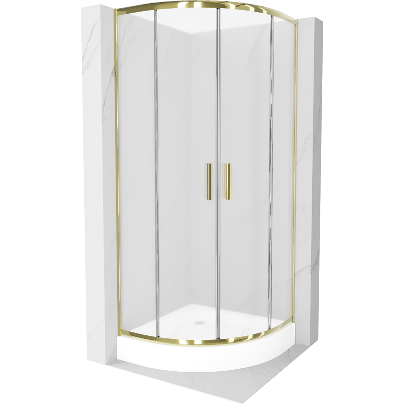 Mexen Rio cabine de douche semi-circulaire 80 x 80 cm, givré, or + receveur Rio, blanc - 863-080-080-50-30-4710