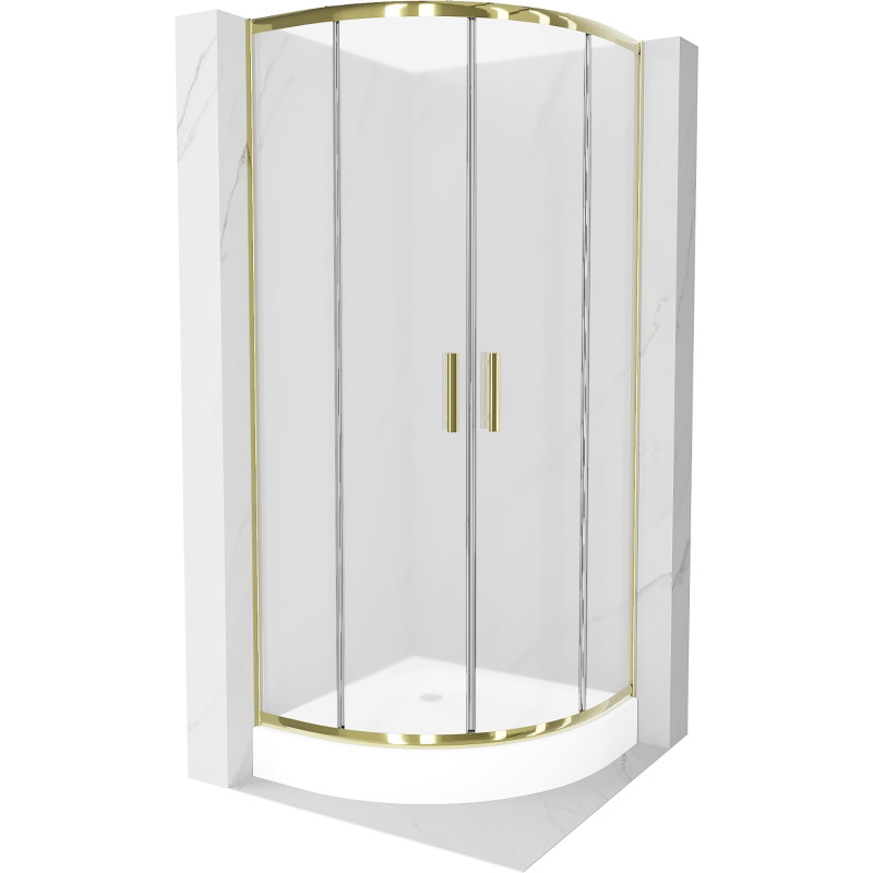 Mexen Rio cabine de douche semi-circulaire 90 x 90 cm, givre, or + receveur, blanc - 863-090-090-50-30-4710