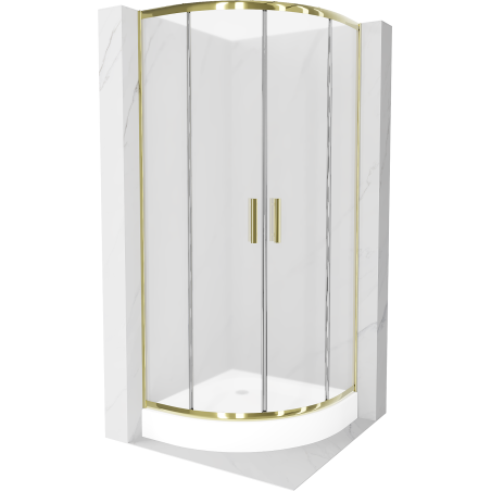 Mexen Rio Cabine de douche semi-circulaire 90 x 90 cm, givrée, dorée + receveur, blanc - 863-090-090-50-30-4710