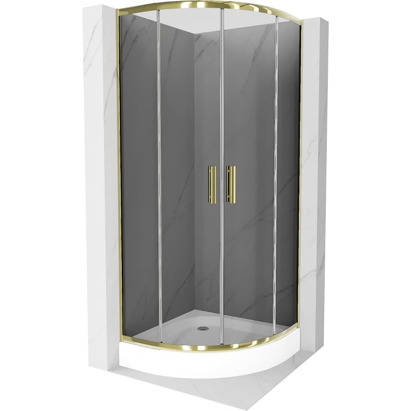 Mexen Rio cabine de douche semi-circulaire 70 x 70 cm, graphite, or + bac à douche, blanc - 863-070-070-50-0-4710