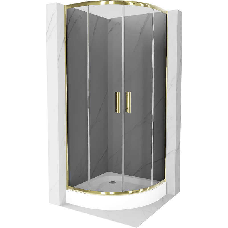 Mexen Rio cabine de douche semi-circulaire 80 x 80 cm, graphite, or + receveur Rio, blanc - 863-080-080-50-0-4710