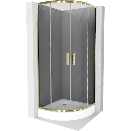 Mexen Rio cabine de douche semi-circulaire 80 x 80 cm, graphite, dorée + receveur de douche, blanc - 863-080-080-50-0-4710
