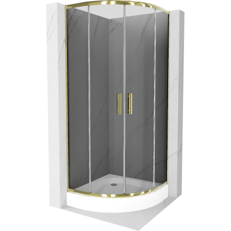 Mexen Rio cabine de douche semi-circulaire 80 x 80 cm, graphite, or + receveur Rio, blanc - 863-080-080-50-0-4710