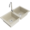 Mexen Mario évier en granit à 2 cuves avec robinet mélangeur Telma, Beige - 6504-69-670200-00