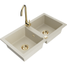 Mexen Mario évier en granit à 2 cuves avec robinet mélangeur Telma, Beige - 6504-69-670200-50