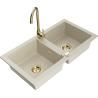 Mexen Mario évier granit 2 bacs avec robinet de cuisine Telma, beige - 6504-69-670200-50