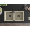 Mexen Mario évier en granit à 2 cuves avec robinet de cuisine Telma, beige - 6504-69-670200-70