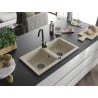 Mexen Mario évier en granit à 2 cuves avec robinet de cuisine Telma, beige - 6504-69-670200-70