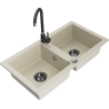 Mexen Mario évier en granit à 2 cuves avec robinet de cuisine Telma, beige - 6504-69-670200-70