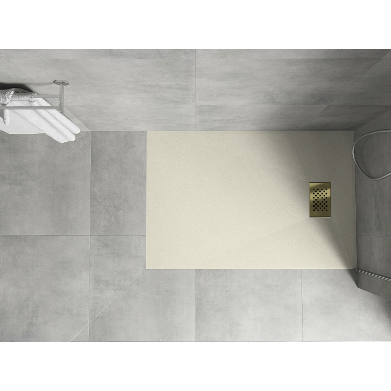 Mexen Hugo receveur de douche rectangulaire SMC 120 x 70 cm, beige, cache-découvert doré - 42697012-G