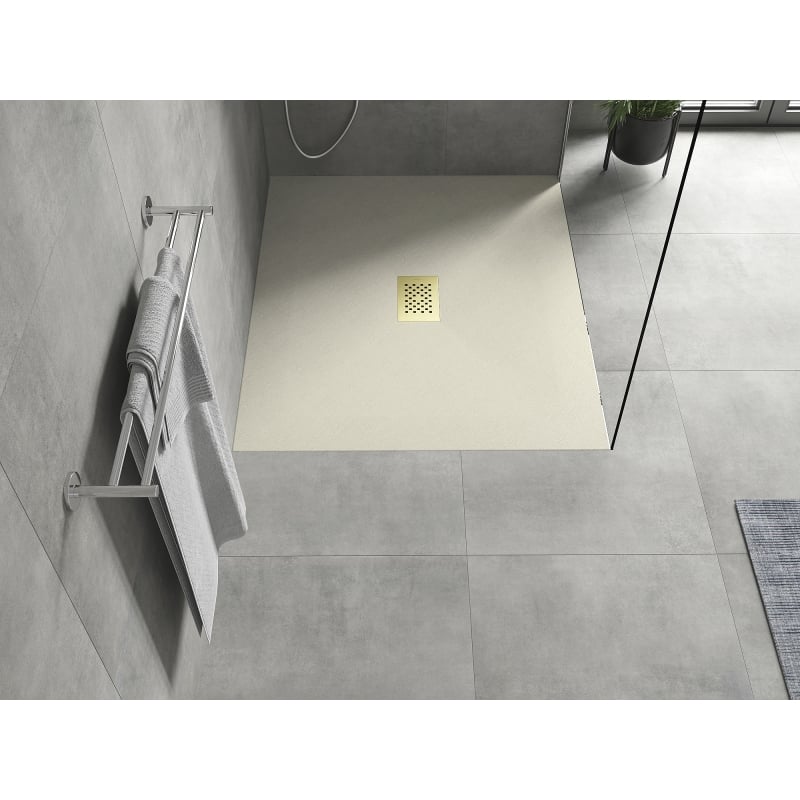 Mexen Hugo receveur de douche rectangulaire SMC 120 x 100 cm, beige, cache doré - 42691012-G