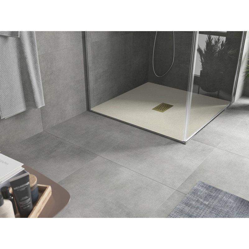 Mexen Hugo receveur de douche carré SMC 100 x 100 cm, beige, cache-douche doré - 42691010-G