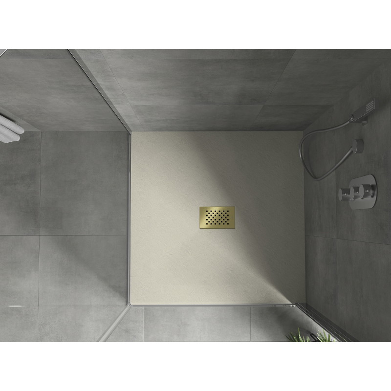 Mexen Hugo receveur de douche carré SMC 100 x 100 cm, beige, cache-douche doré - 42691010-G
