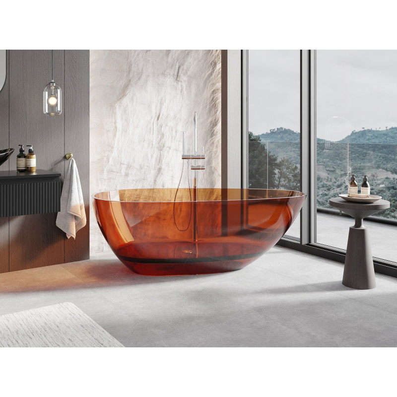 Mexen Glass baignoire autoportante transparente 170 x 85 cm, terre, bouchon chromé - 58061708505