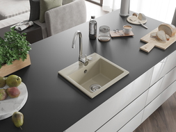 Mexen Milo évier en granit 1 bac avec robinet de cuisine Telma, beige - 6505-69-670200-00