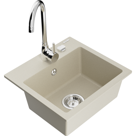 Mexen Milo évier en granit 1 bac avec robinet de cuisine Telma, beige - 6505-69-670200-00