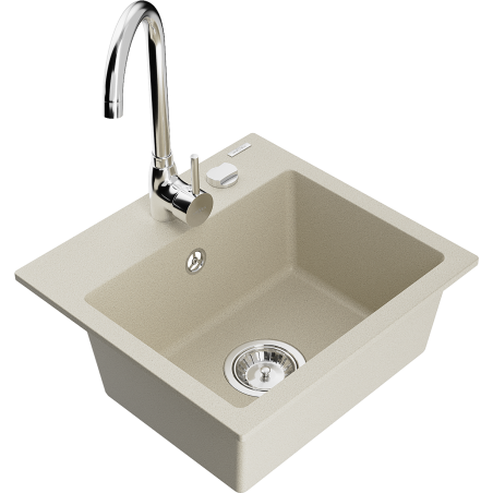 Mexen Milo évier en granit à 1 cuve avec robinet mélangeur Telma, Beige - 6505-69-670200-00