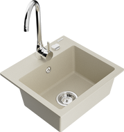 Mexen Milo évier en granit 1 bac avec robinet de cuisine Telma, beige - 6505-69-670200-00