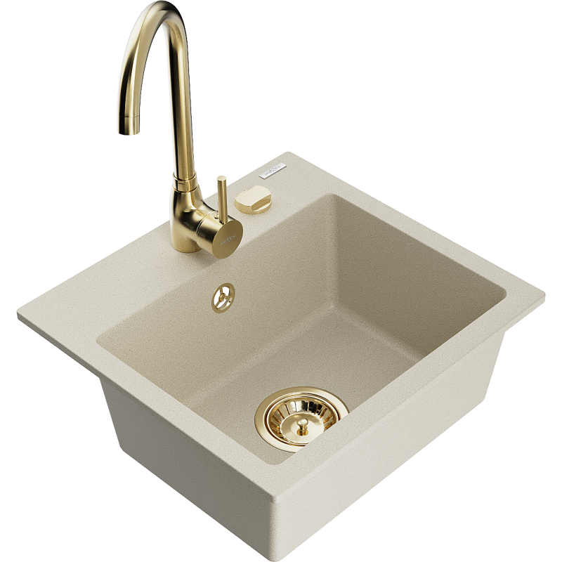 Mexen Milo évier en granit 1 bac avec robinet de cuisine Telma, beige - 6505-69-670200-50