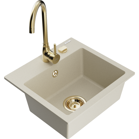 Mexen Milo évier en granit 1 bac avec robinet de cuisine Telma, beige - 6505-69-670200-50