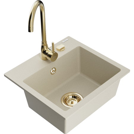 Mexen Milo évier en granit simple bac avec robinet de cuisine Telma, beige - 6505-69-670200-50