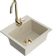 Mexen Milo évier en granit simple bac avec robinet de cuisine Telma, beige - 6505-69-670200-50