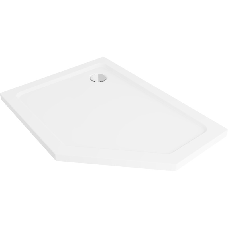 Mexen Flat receveur de douche pentagonal slim gauche 90 x 80 cm, blanc, siphon chromé - 41P108090L