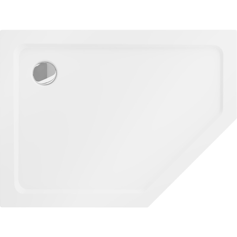 Mexen Flat receveur de douche pentagonal slim gauche 90 x 80 cm, blanc, siphon chromé - 41P108090L